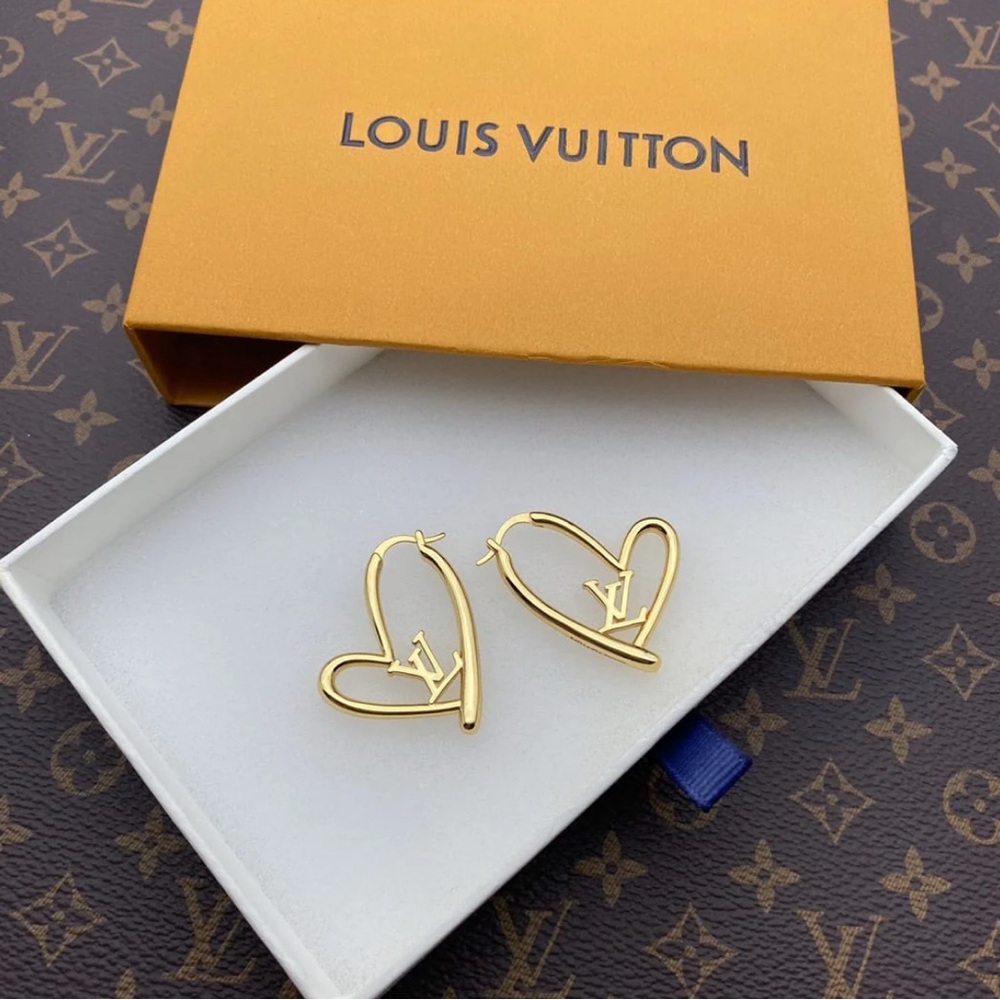 Gold LV Heart Hoop Earrings